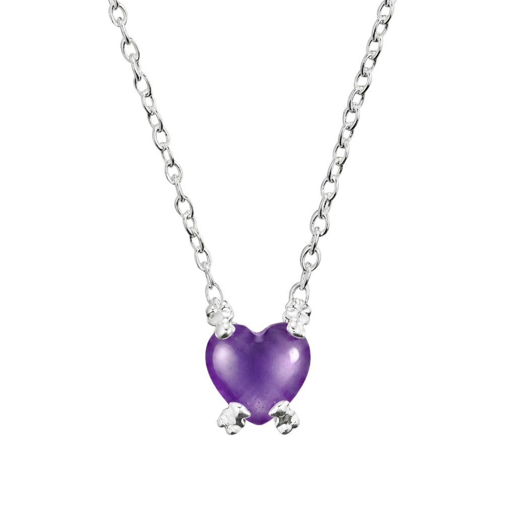 Collar Osos 1:1 Corazón Cuarzo Morado Plata .925 con Baño de Rodio