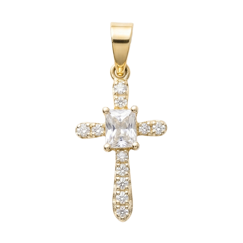 Dije Cruz con Circonia Rectangular y Micro Circonias 2.2 cm Oro 10K