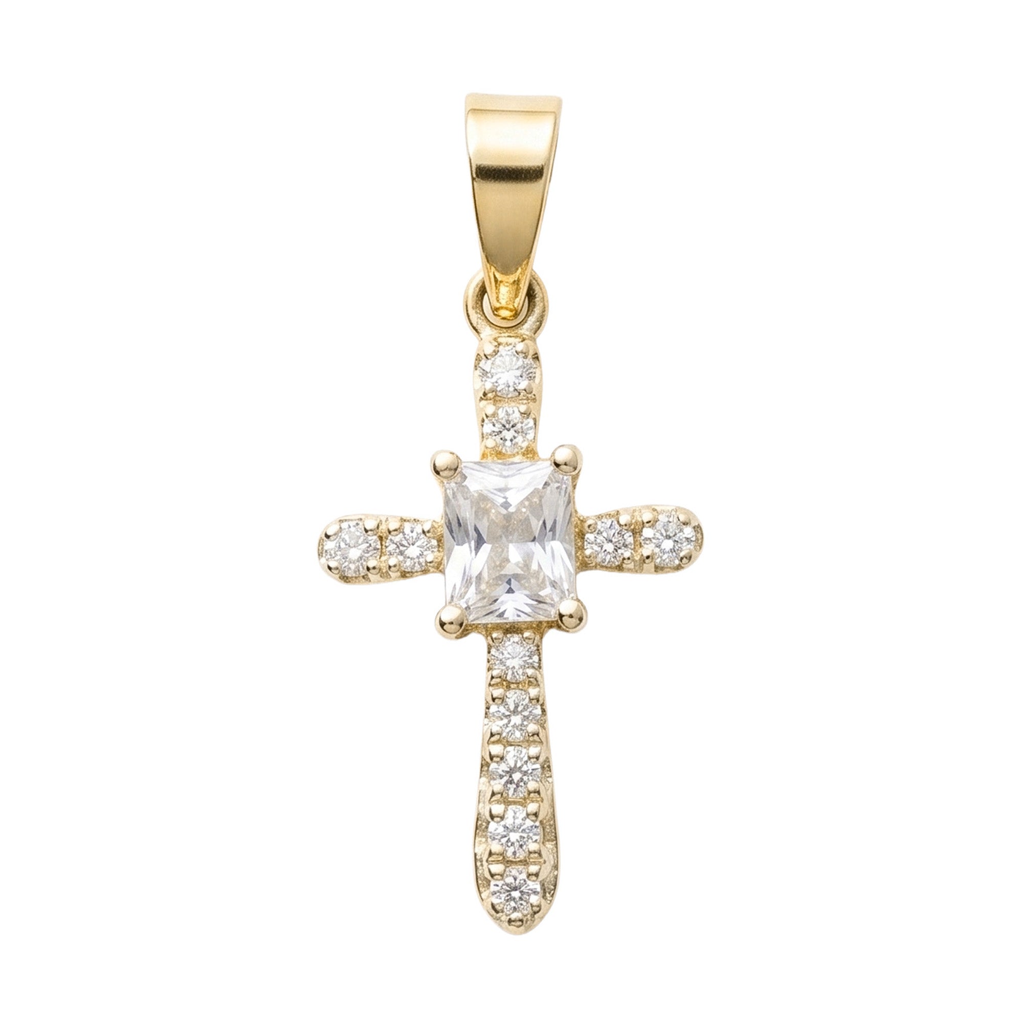 Dije Cruz con Circonia Rectangular y Micro Circonias 2.2 cm Oro 10K
