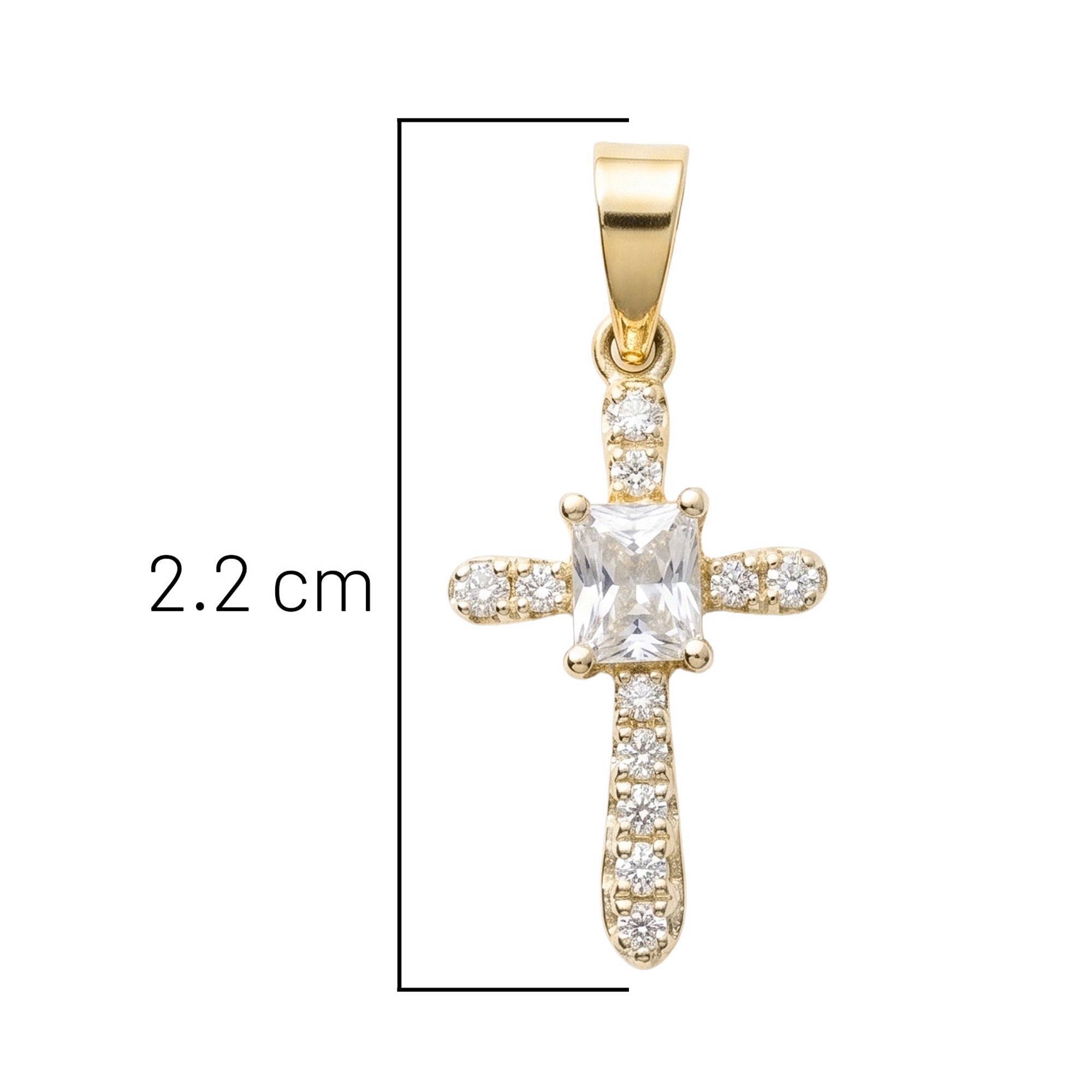 Dije Cruz con Circonia Rectangular y Micro Circonias 2.2 cm Oro 10K