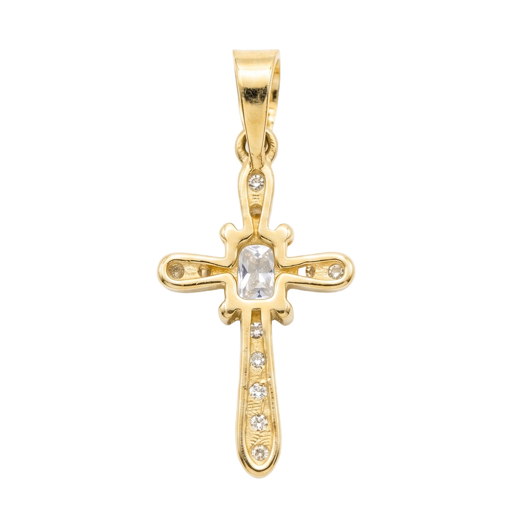 Dije Cruz con Circonia Rectangular y Micro Circonias 2.2 cm Oro 10K