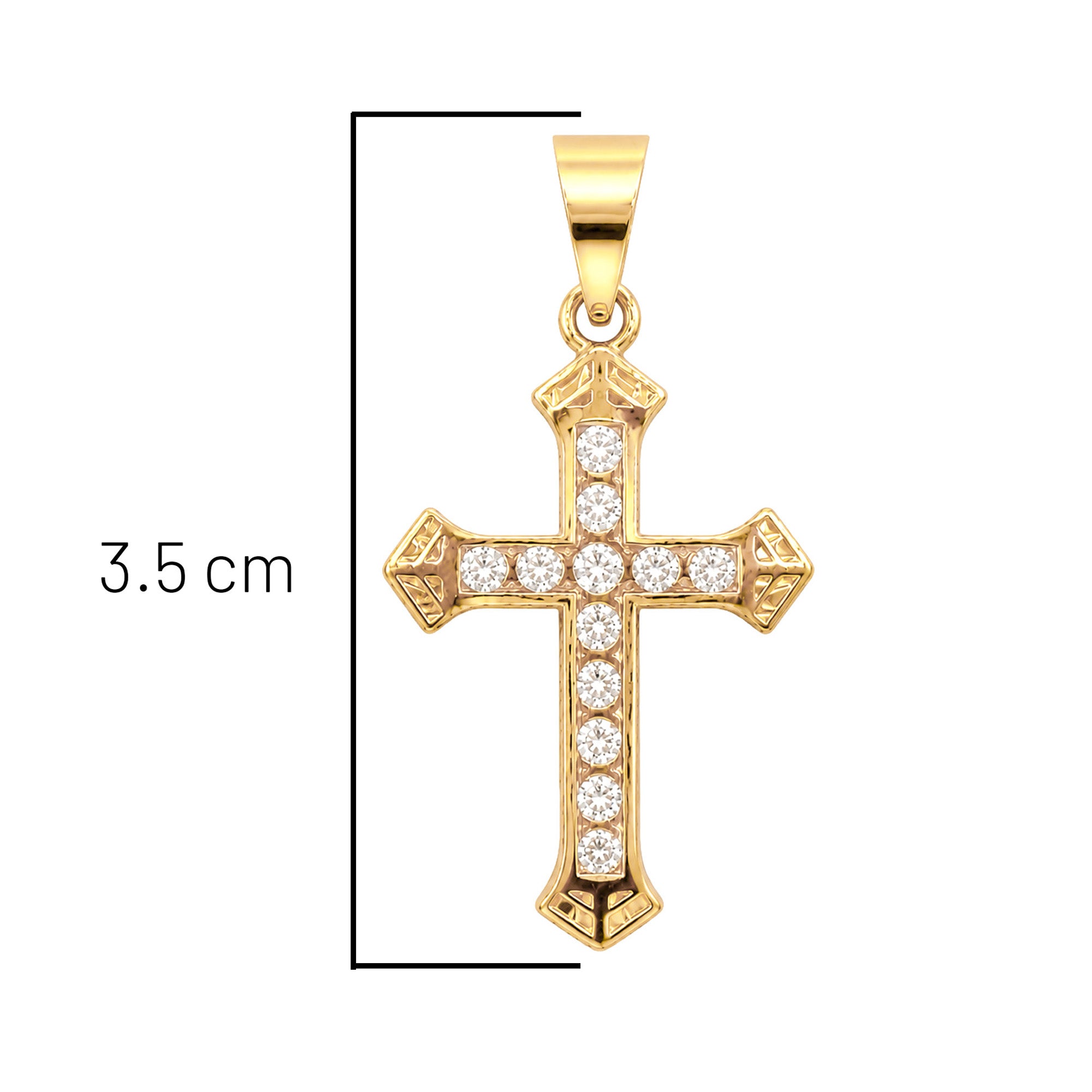 Dije Cruz Ornamental con Micro Circonias 3.5cm Oro 10K