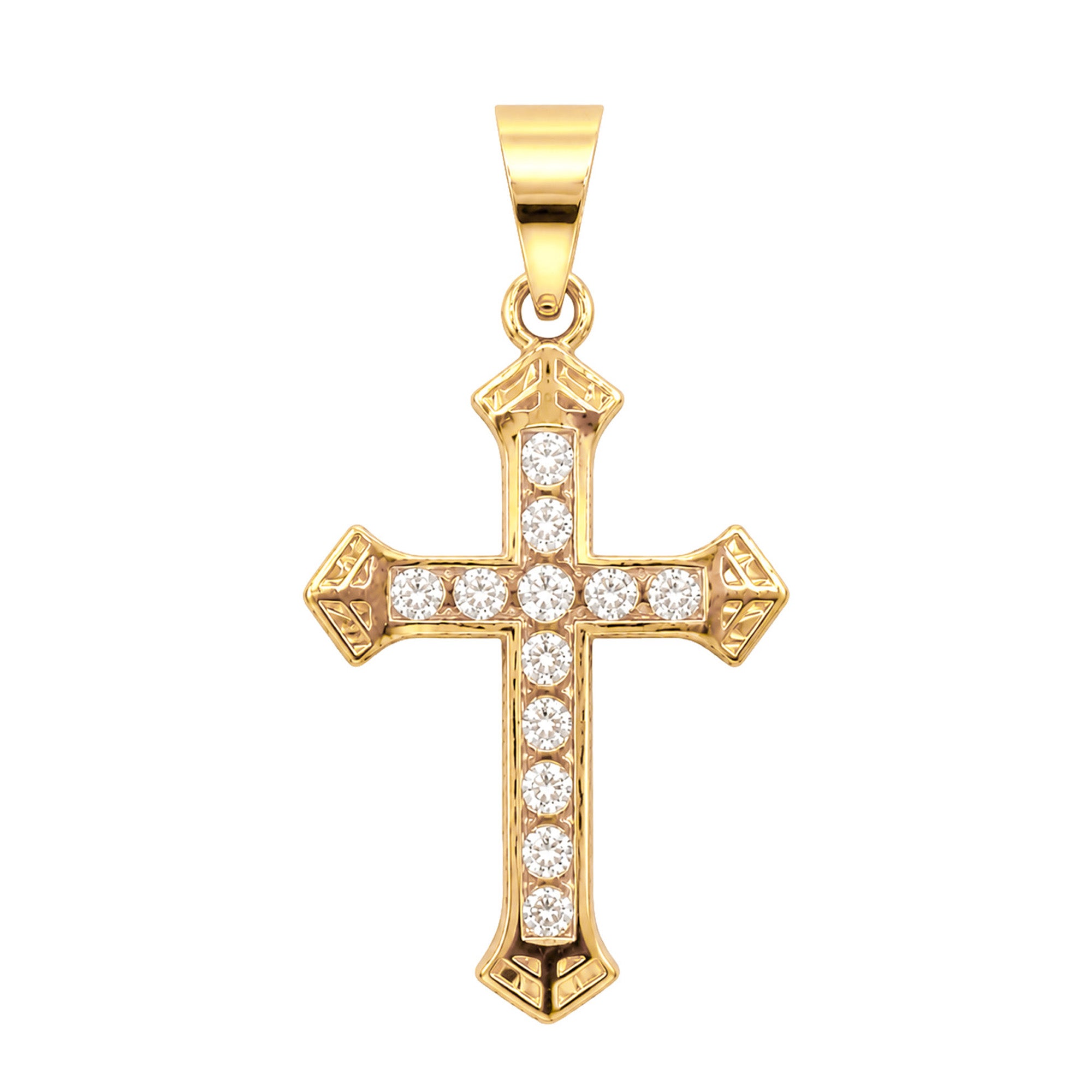 Dije Cruz Ornamental con Micro Circonias 3.5cm Oro 10K
