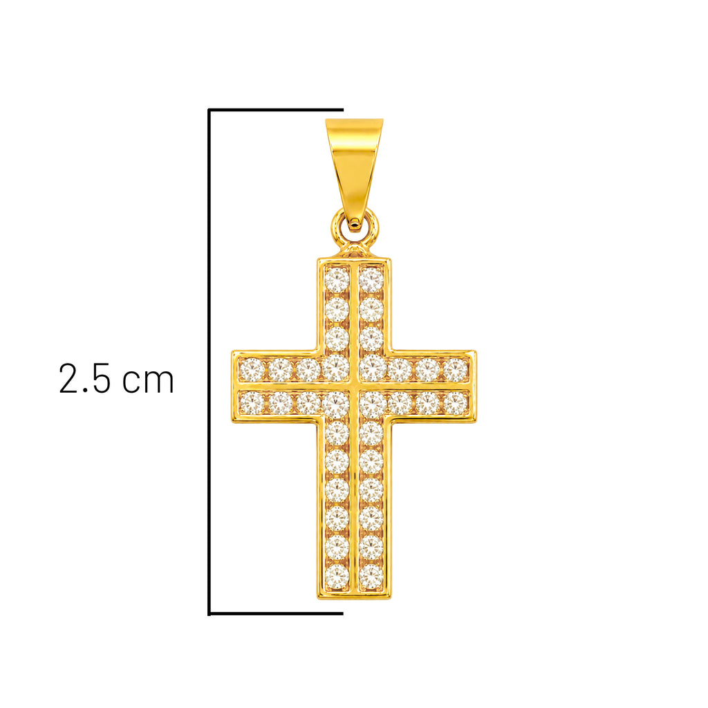 Dije Cruz con 2 Lineas de Micro Circonias 2.5cm Oro 10K
