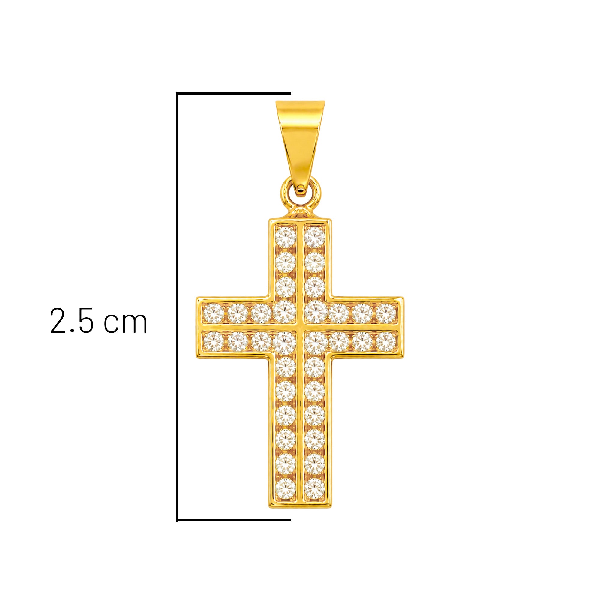 Dije Cruz con 2 Lineas de Micro Circonias 2.5cm Oro 10K