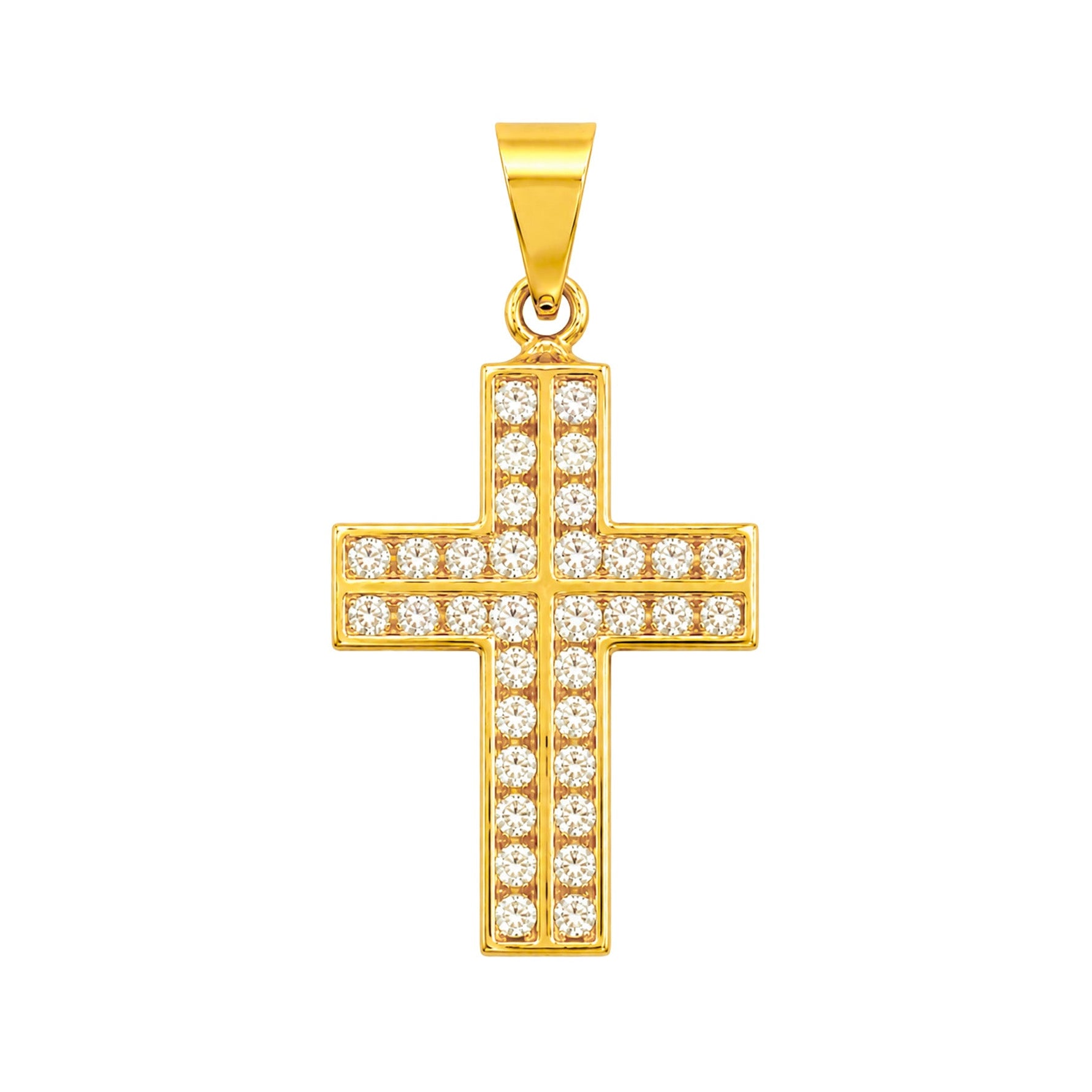 Dije Cruz con 2 Lineas de Micro Circonias 2.5cm Oro 10K