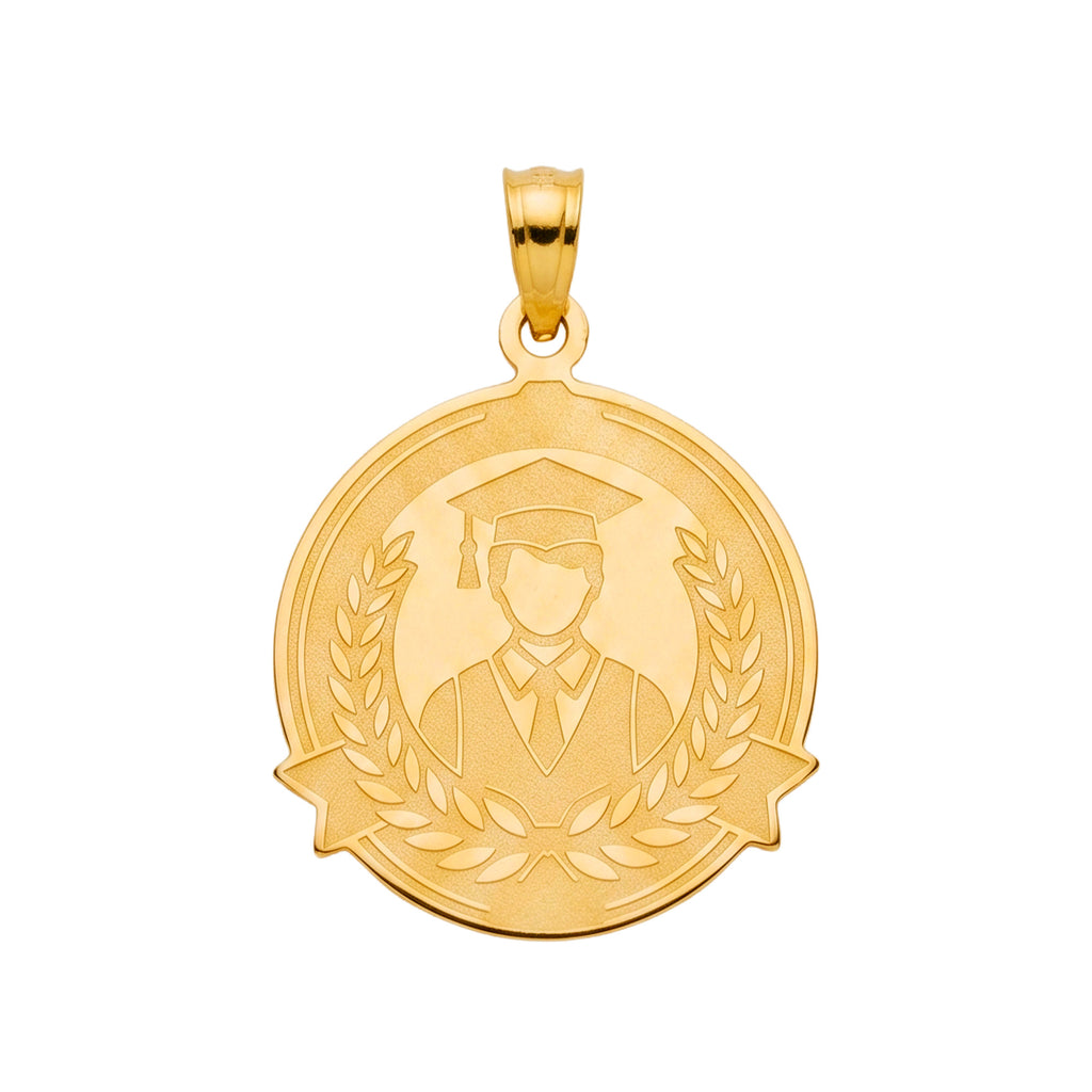 Dije Medalla Graduación Hombre Grabado Láser Oro 10K