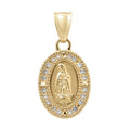 Dije Medalla Ovalada de la Virgen de 2.2 cm con Micro Circonias Oro 10K