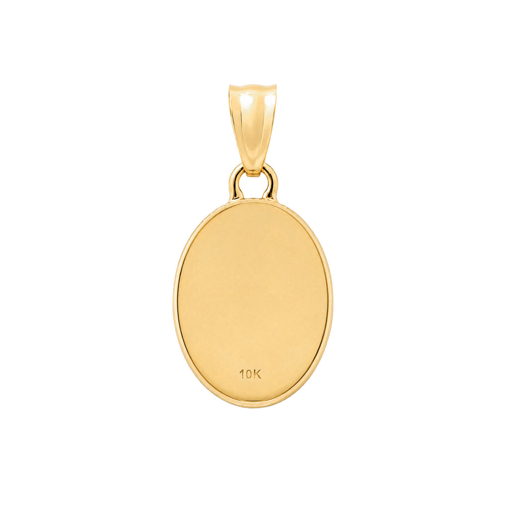 Dije Medalla Ovalada de la Virgen de 2.2 cm con Micro Circonias Oro 10K