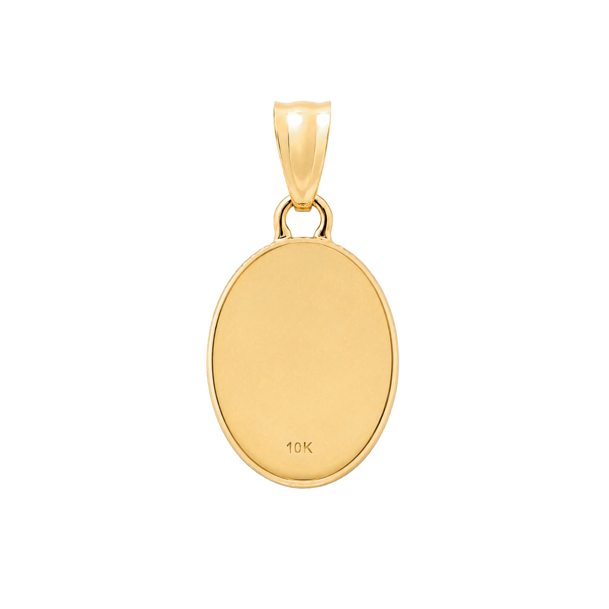 Dije Medalla Ovalada de la Virgen de 2.2 cm con Micro Circonias Oro 10K