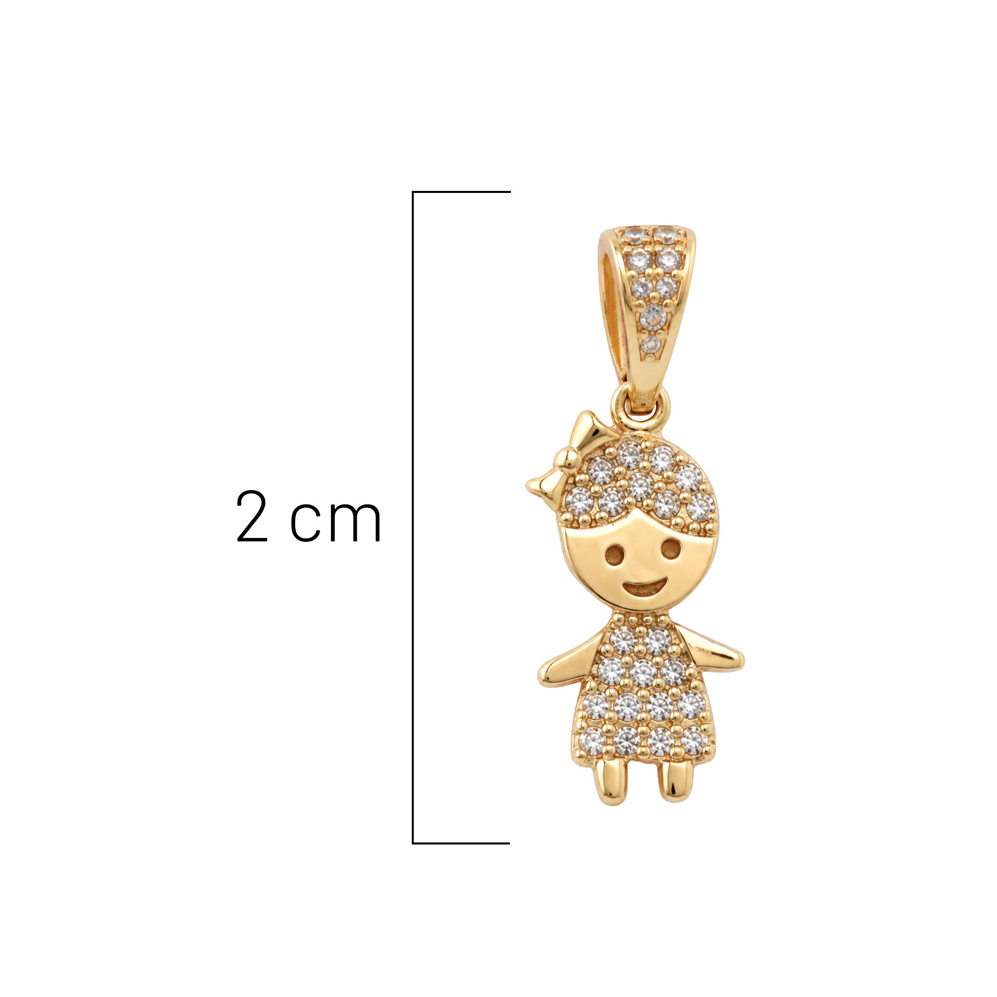 Dije Niña con Vestido y Moño con Micro Circonias Oro 10K