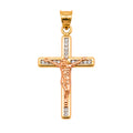 Dije Crucifijo Oro Rosa con Circonias de 3.3cm Oro 10K