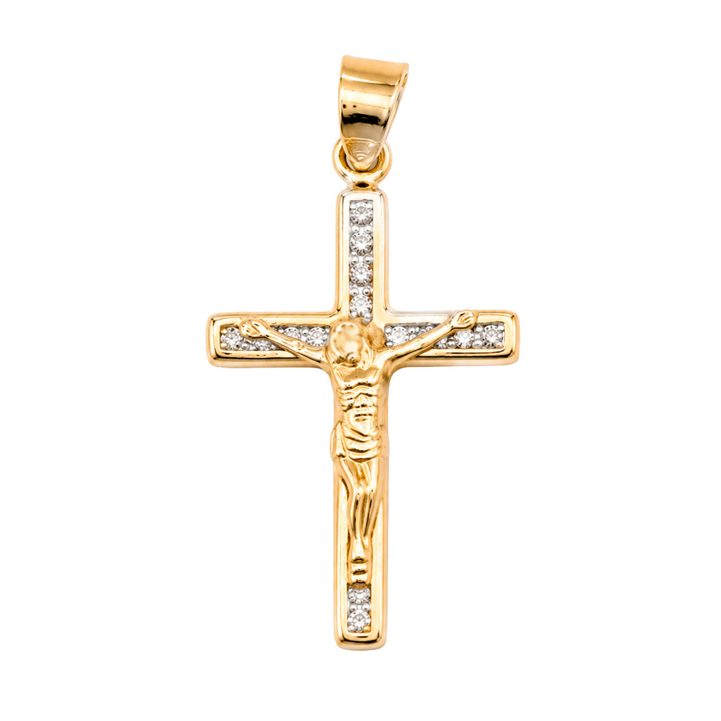 Dije Crucifijo Dorado con Circonias de 3.3 cm Oro 10K