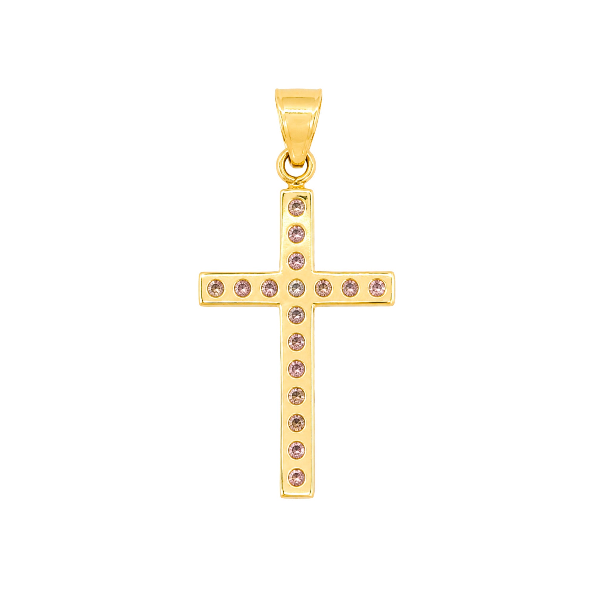 Dije Crucifijo Oro Rosa con Circonias de 3.3cm Oro 10K