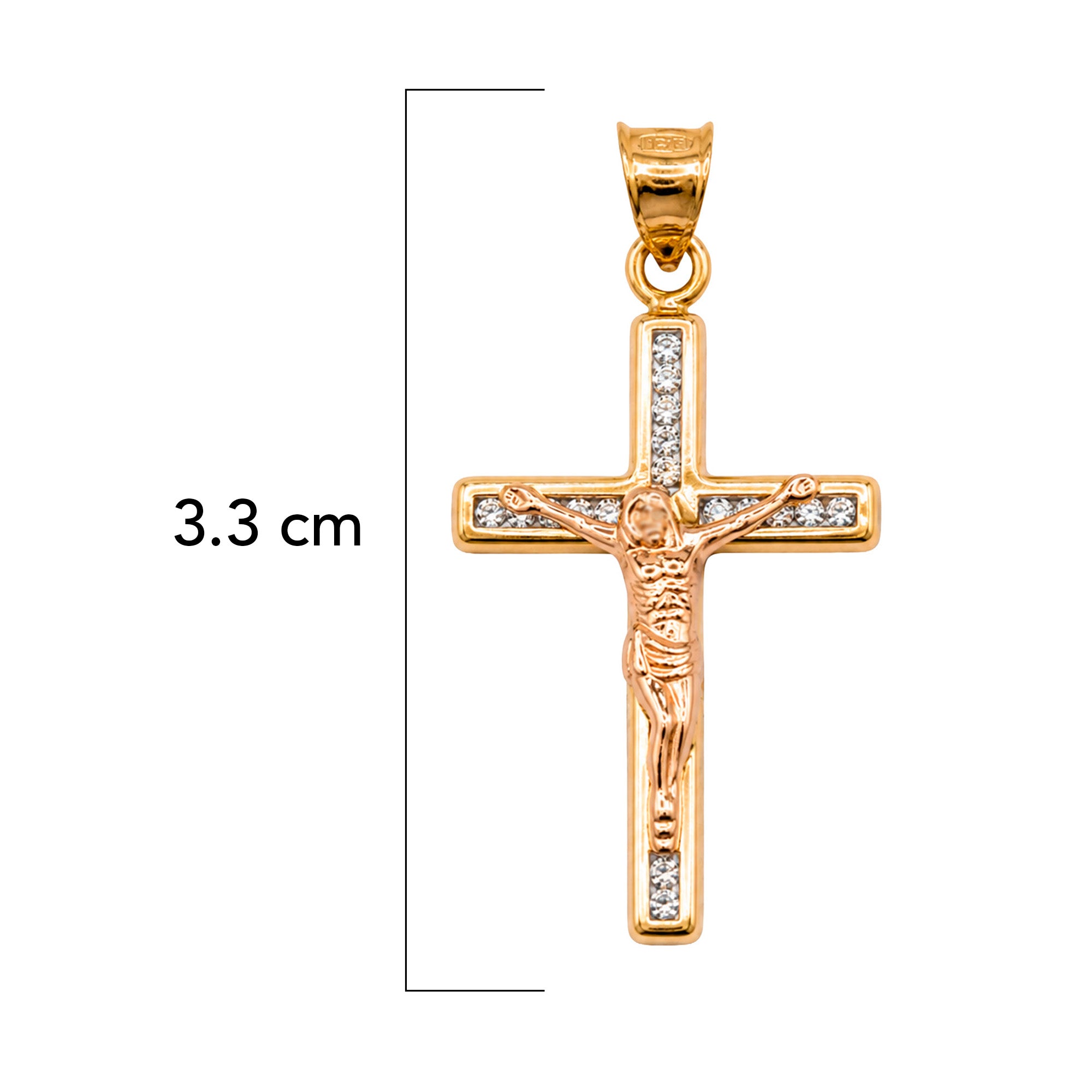 Dije Crucifijo Oro Rosa con Circonias de 3.3cm Oro 10K