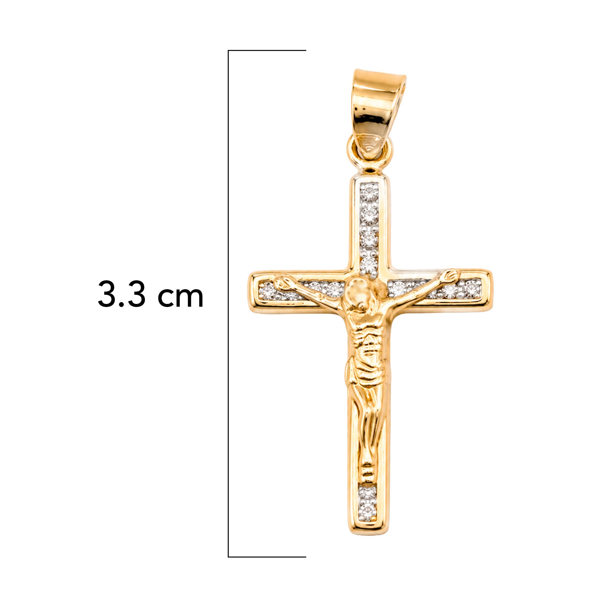 Dije Crucifijo Dorado con Circonias de 3.3 cm Oro 10K