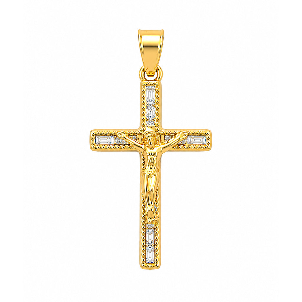 Dije Crucifijo con Circonias de 3.2 cm Cristo Dorado Grande Oro 10K
