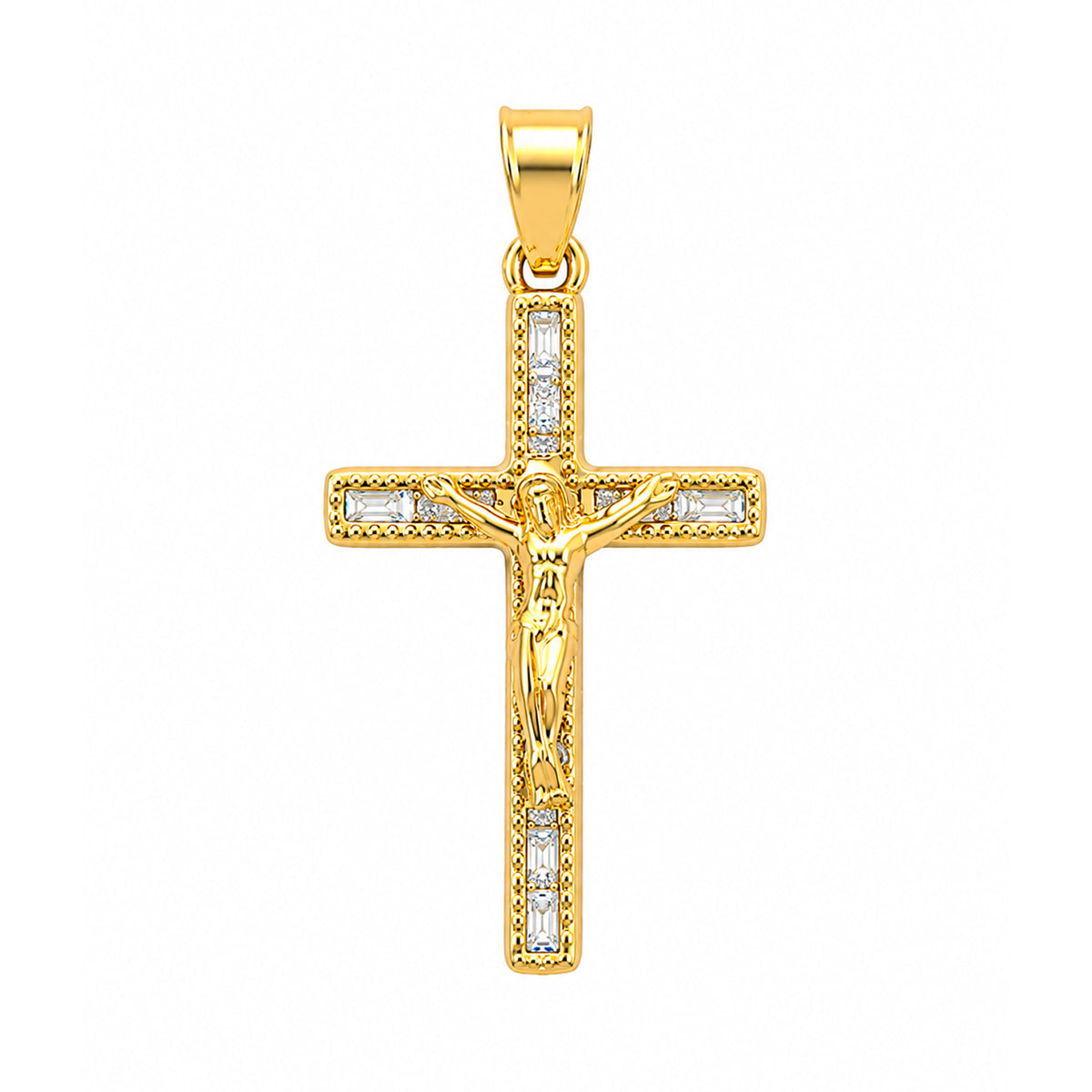 Dije Crucifijo con Circonias de 3.2 cm Cristo Dorado Grande Oro 10K