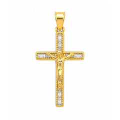 Dije Crucifijo con Circonias de 3.2 cm Cristo Dorado Grande Oro 10K