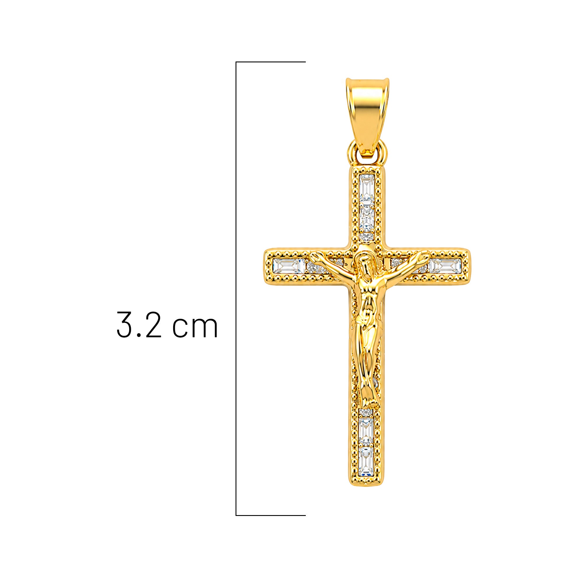 Dije Crucifijo con Circonias de 3.2 cm Cristo Dorado Grande Oro 10K