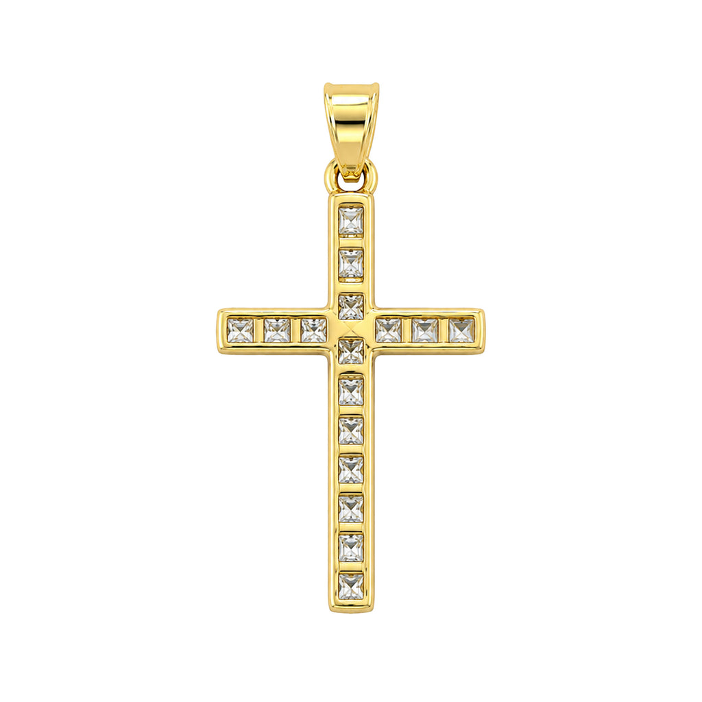 Dije Crucifijo con Circonias de 3.2 cm Cristo Dorado Grande Oro 10K