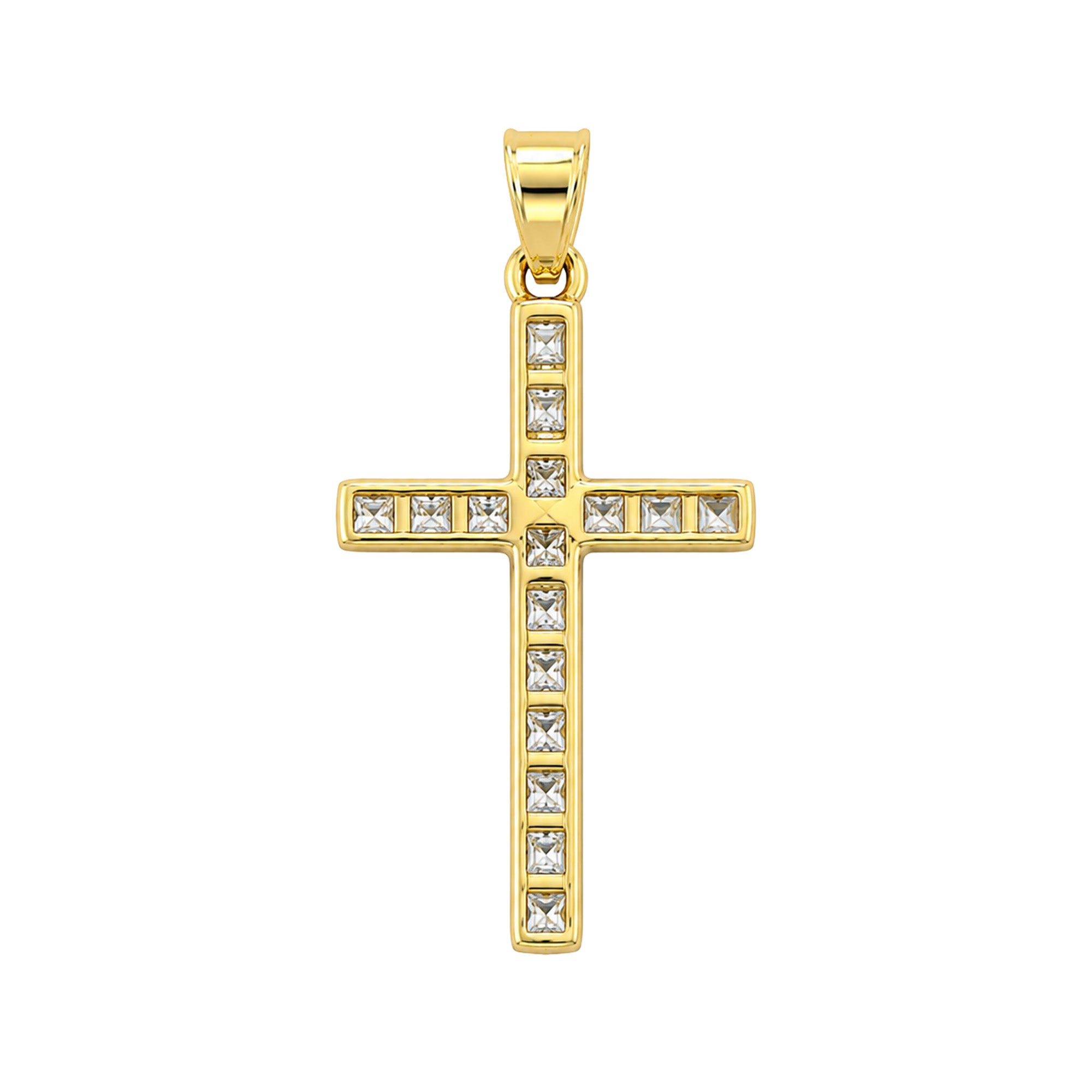 Dije Crucifijo con Circonias de 3.2 cm Cristo Dorado Grande Oro 10K