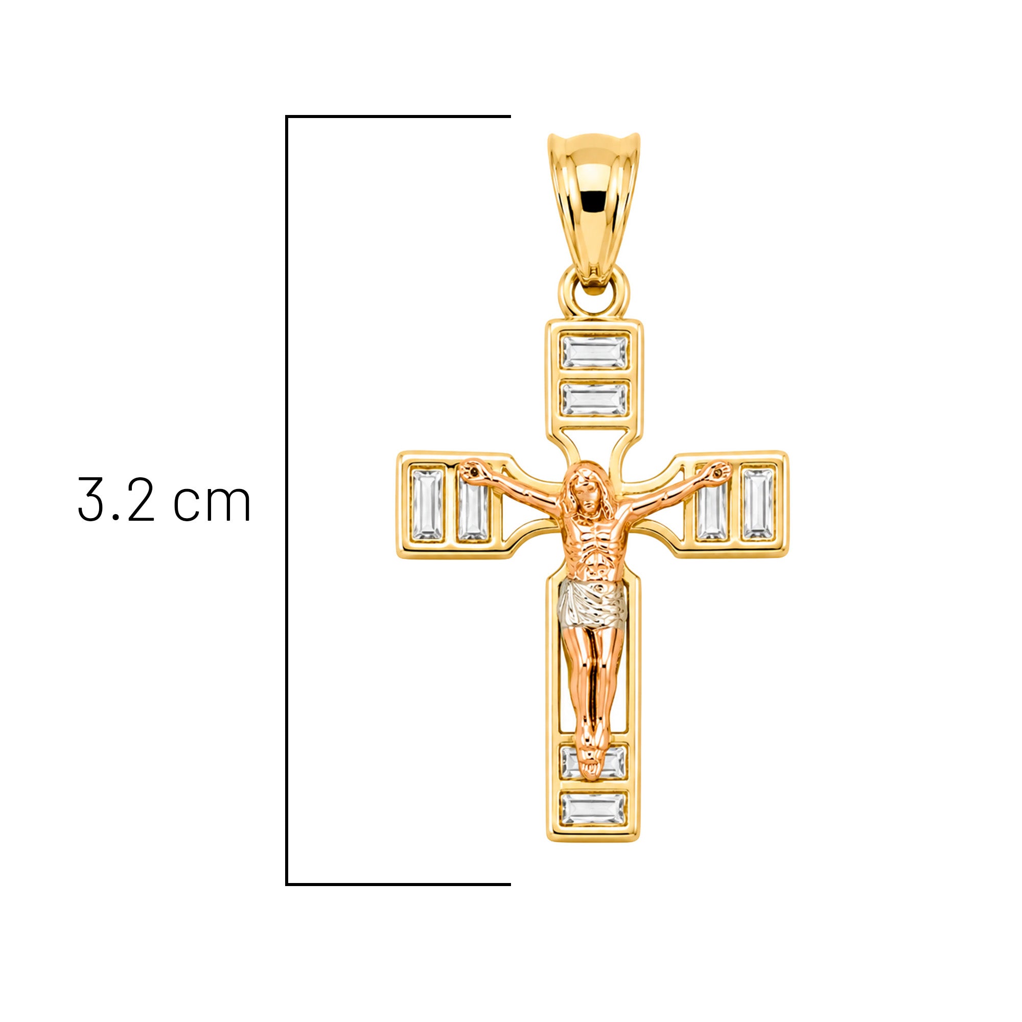 Dije Crucifijo 3 Oros: Oro Dorado, Oro Rosa y Oro Blanco con Circonias Oro 10K