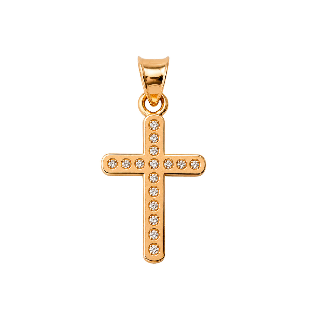 Dije Cruz Oro Dorado y Oro Rosa con Micro Circonias 2.5 cm Oro 10K