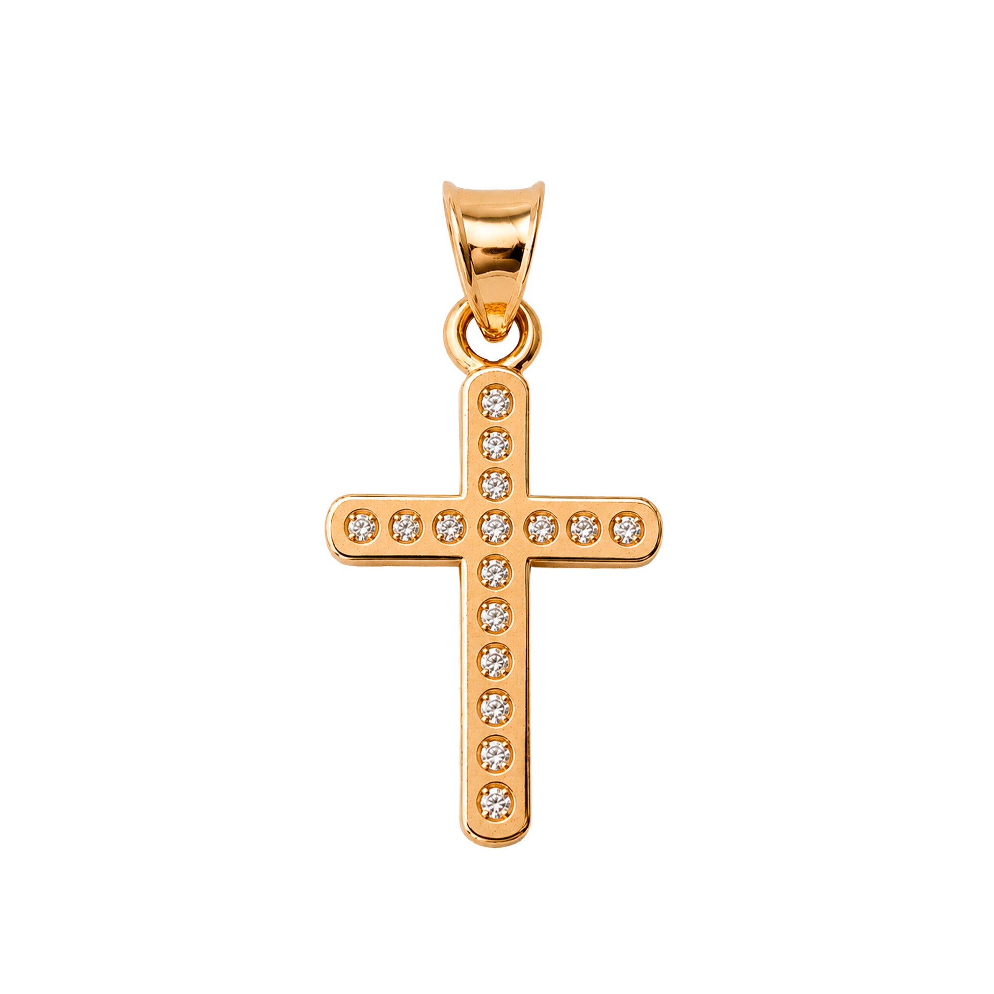 Dije Cruz Oro Dorado y Oro Rosa con Micro Circonias 2.5 cm Oro 10K