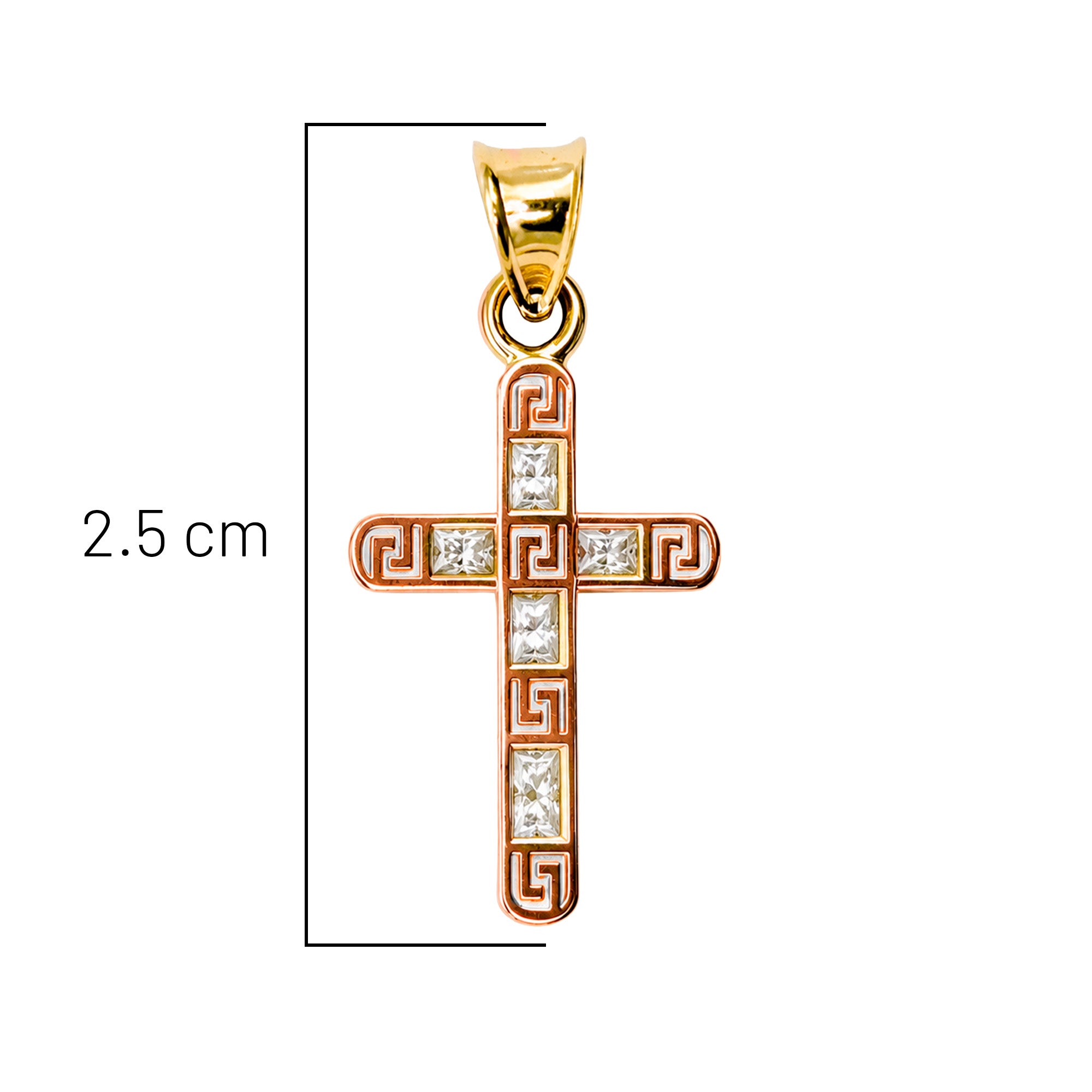 Dije Cruz Oro Dorado y Oro Rosa con Micro Circonias 2.5 cm Oro 10K