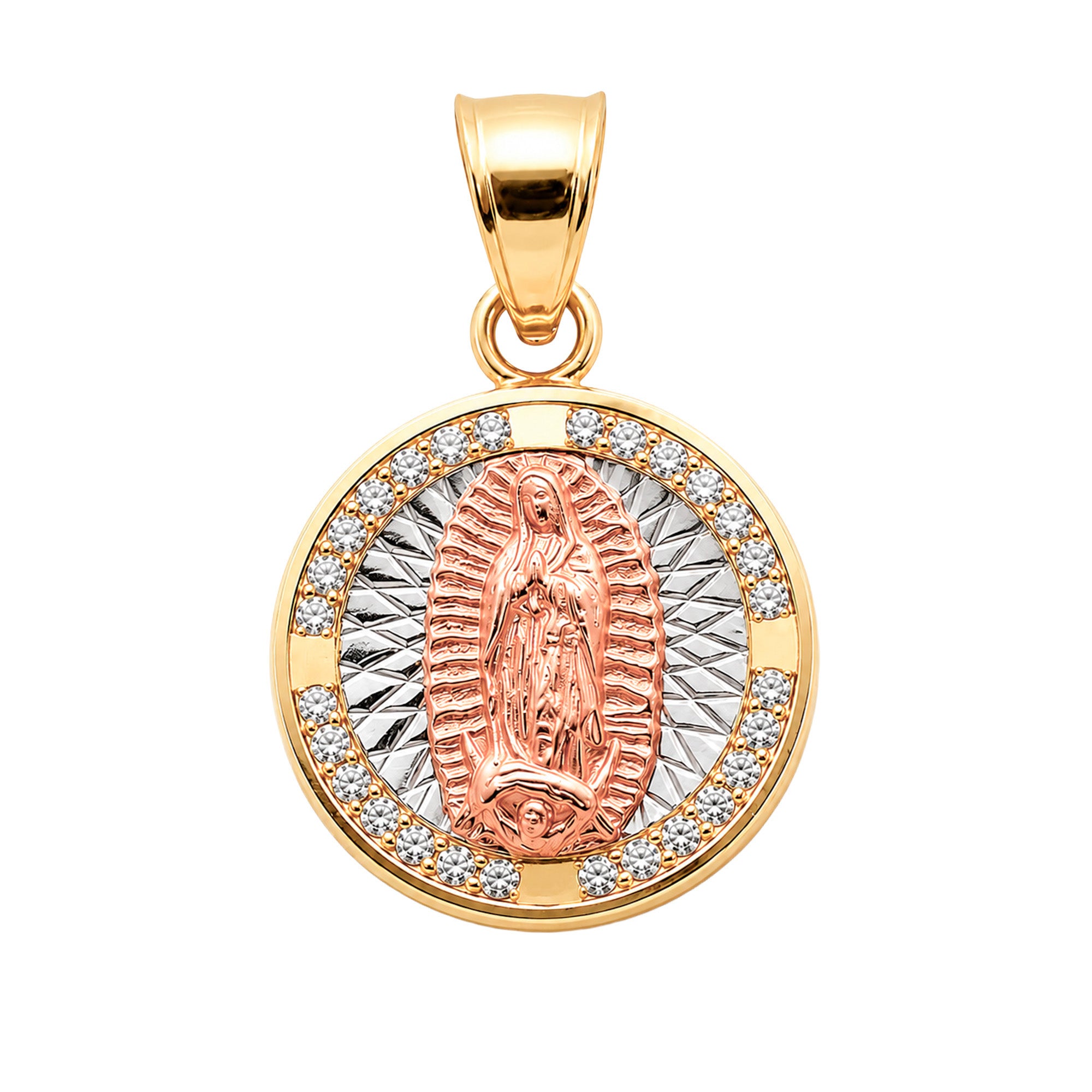 Dije Medalla de la Virgen de Guadalupe con Micro Circonias Oro 10K