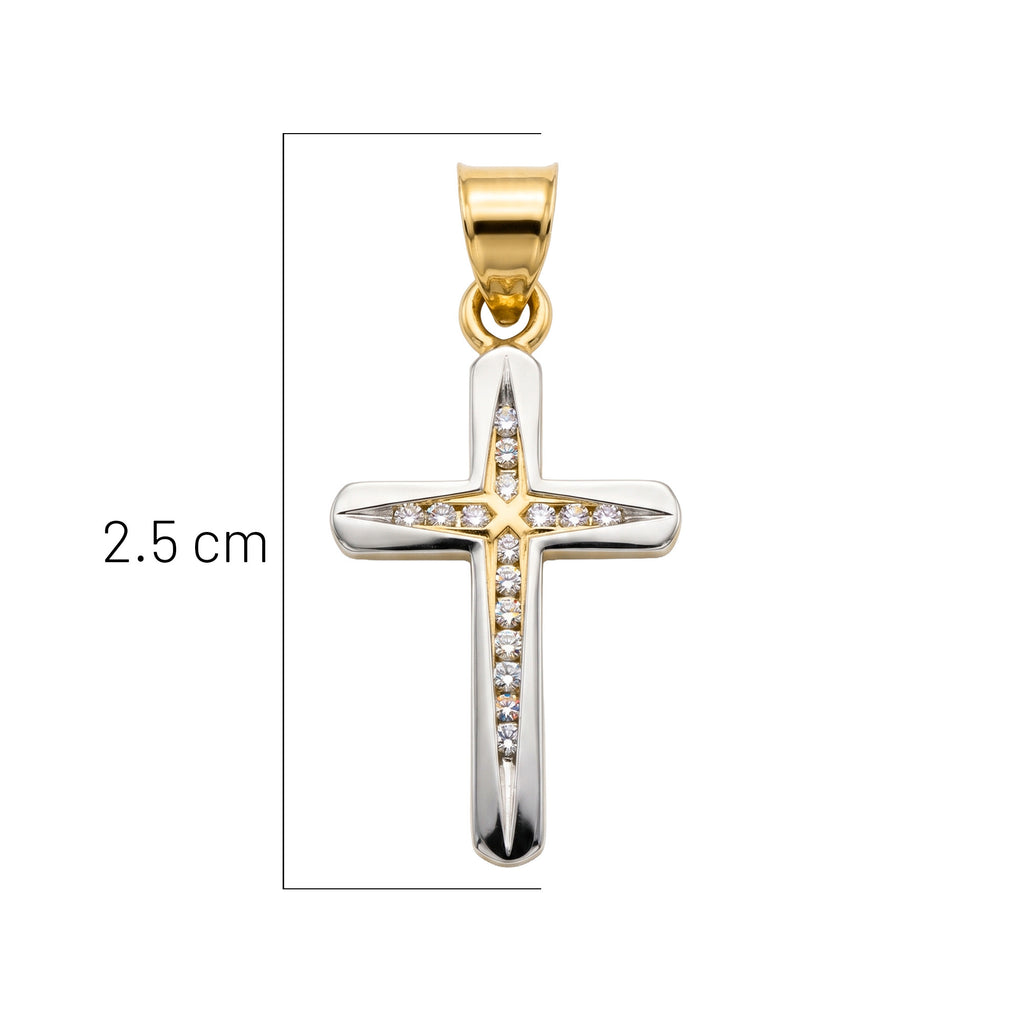 Dije Cruz con Micro Circonias Dos Colores 2.5 cm Oro 10K