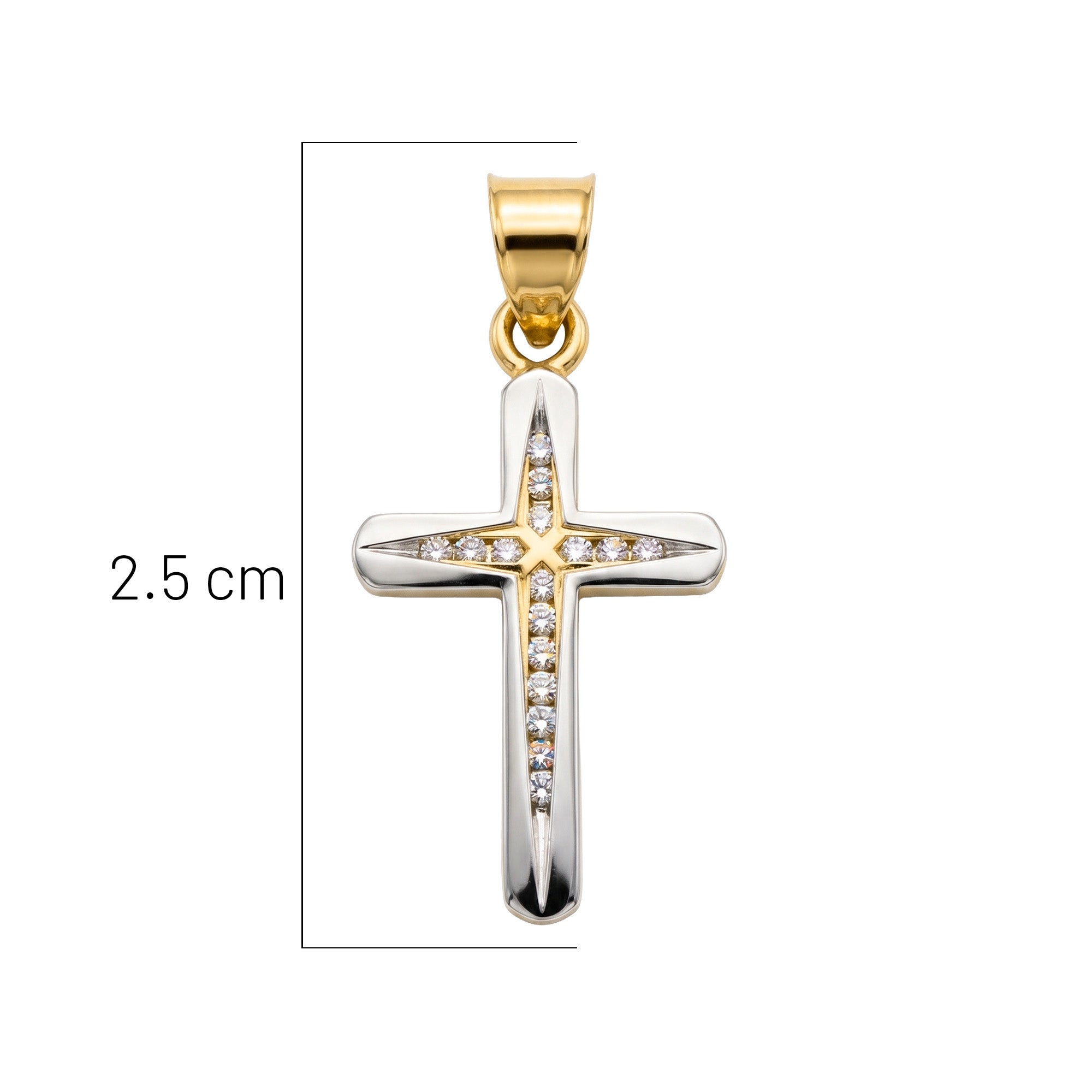 Dije Cruz con Micro Circonias Dos Colores 2.5 cm Oro 10K