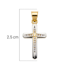 Dije Cruz con Micro Circonias Dos Colores 2.5 cm Oro 10K