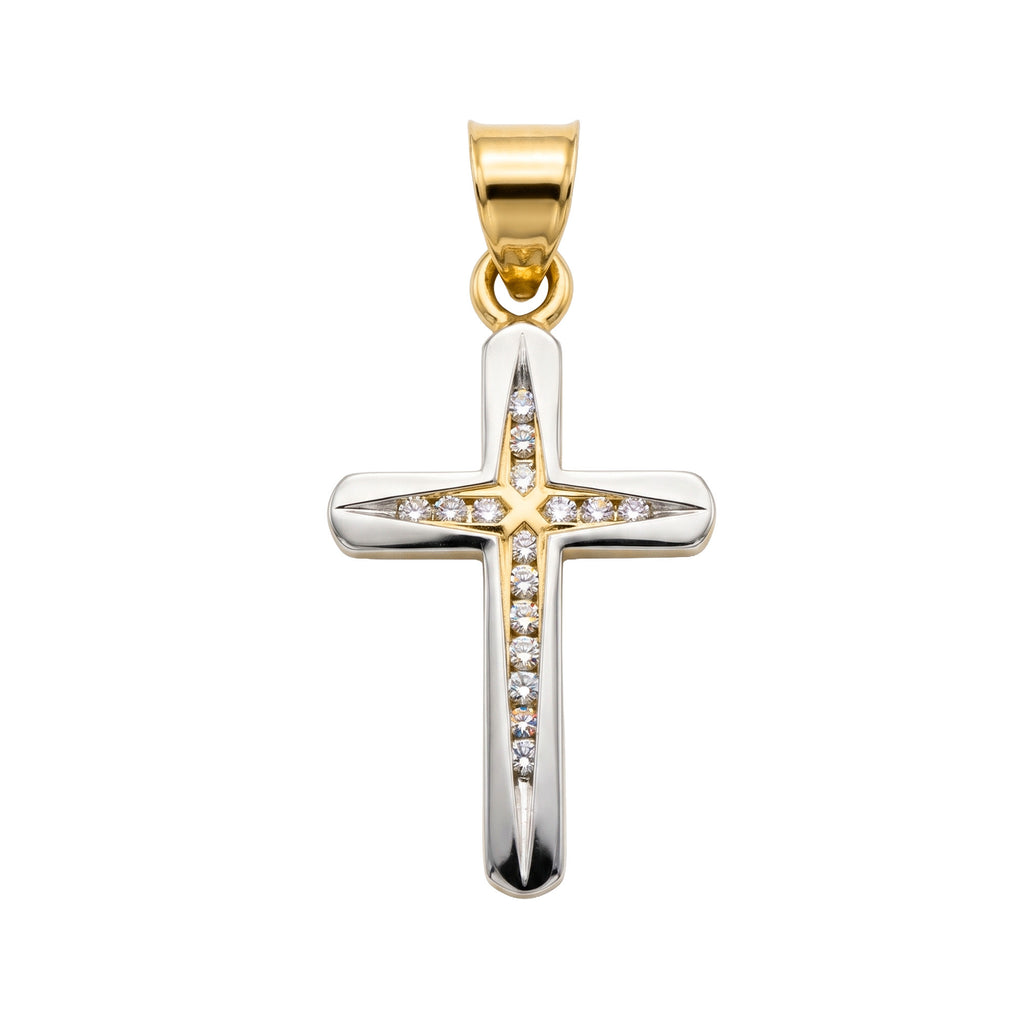Dije Cruz con Micro Circonias Dos Colores 2.5 cm Oro 10K