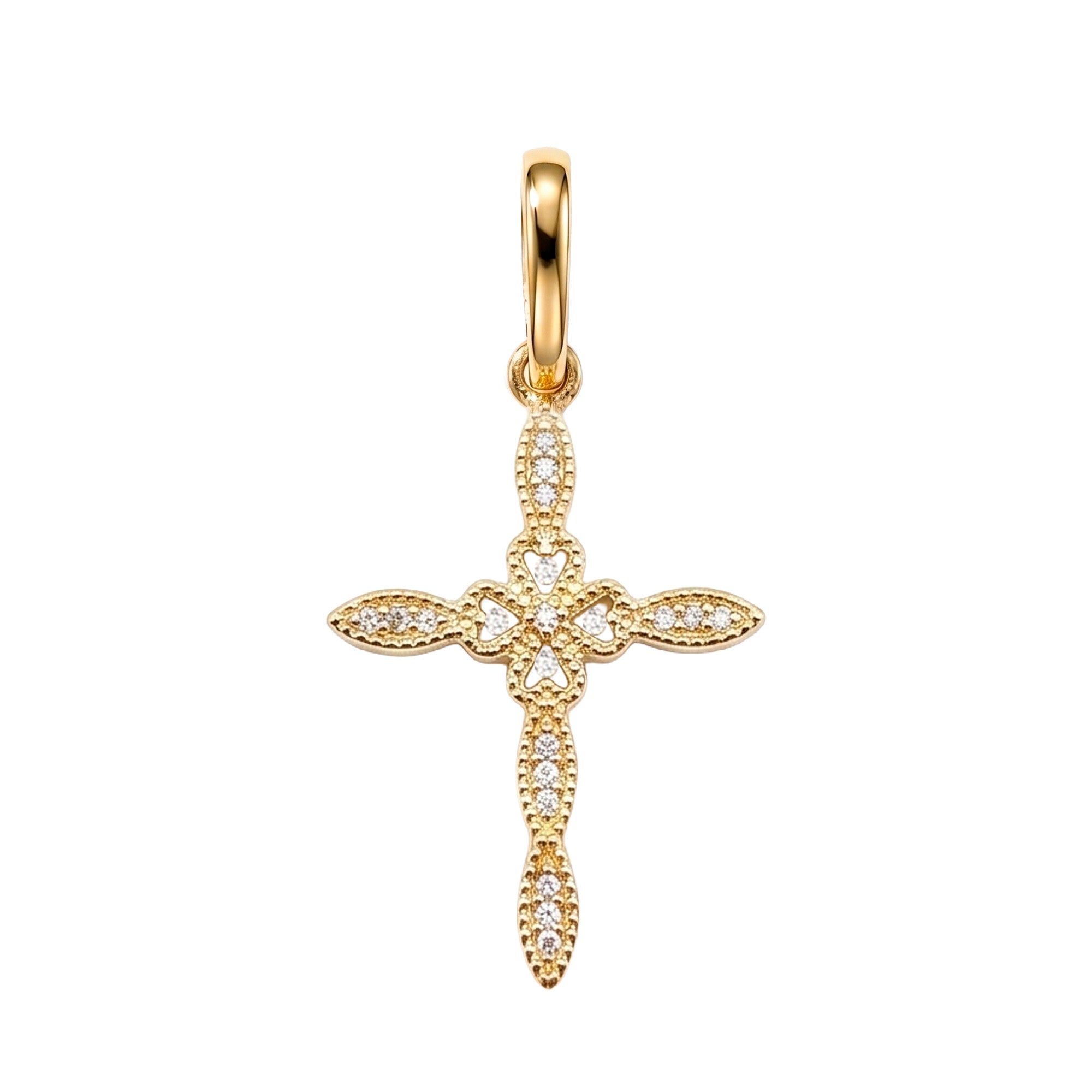 Dije Cruz con Micro Circonias 2.4 cm Oro 10K