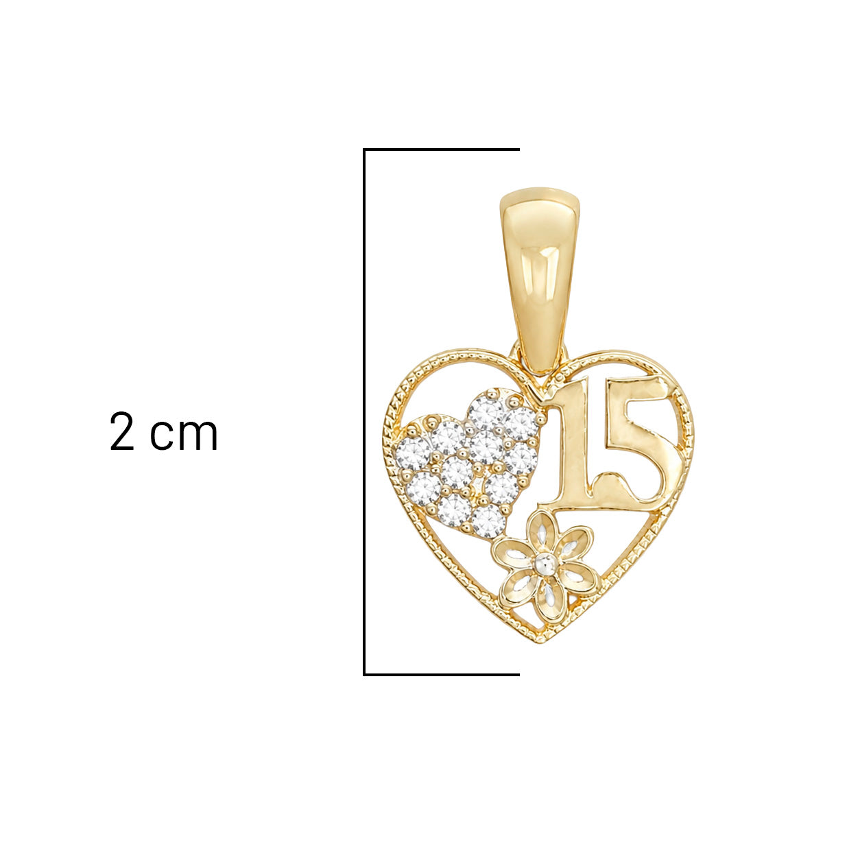 Dije XV años con Corazon de Circonias Oro 10K