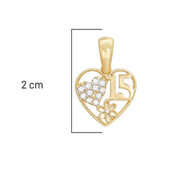 Dije XV años con Corazon de Circonias Oro 10K