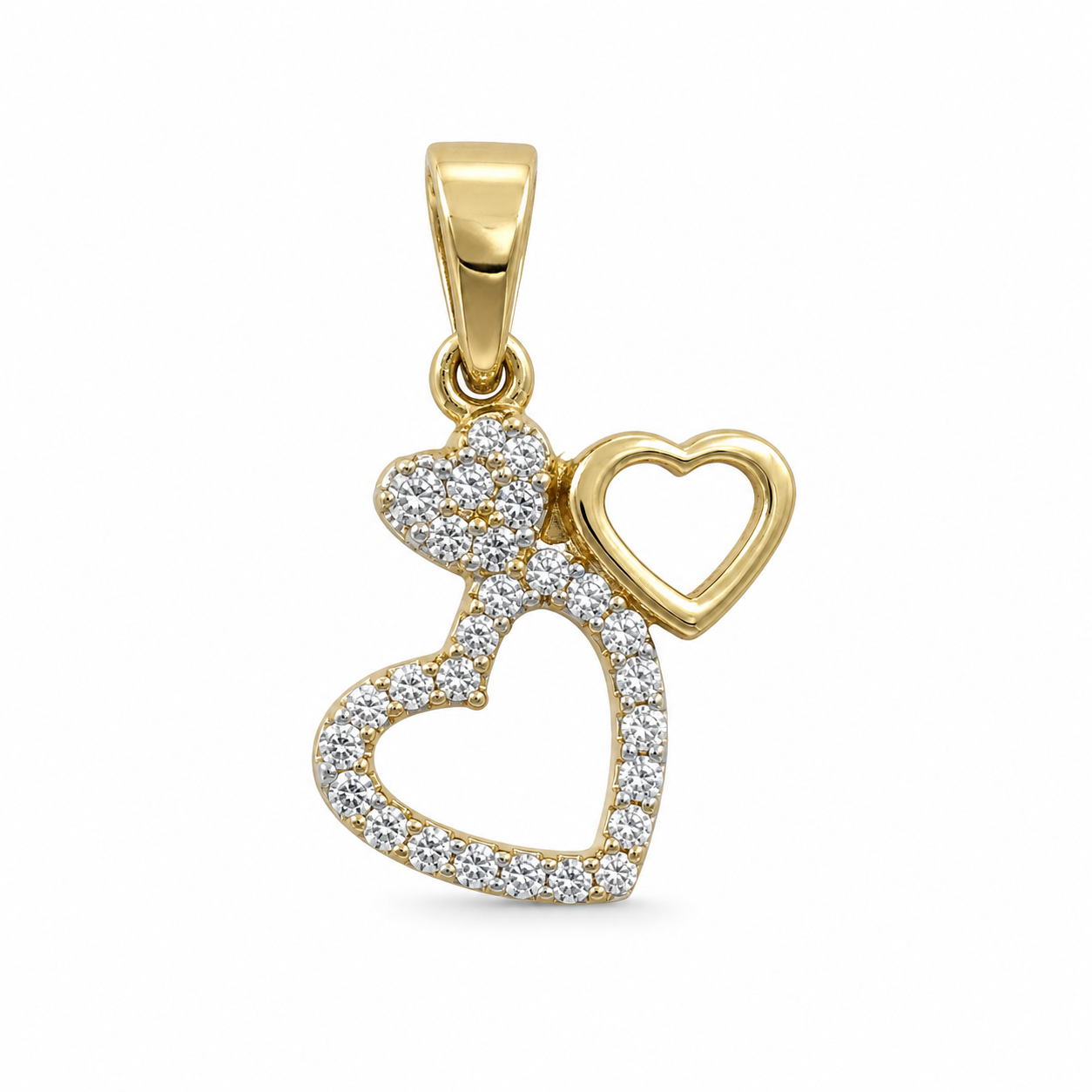 Dije 3 Corazones con Micro Circonias y Liso Oro 10K