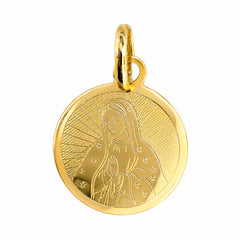 Dije Medalla Redonda Bombeada con la Virgen de Guadalupe Oro 14K