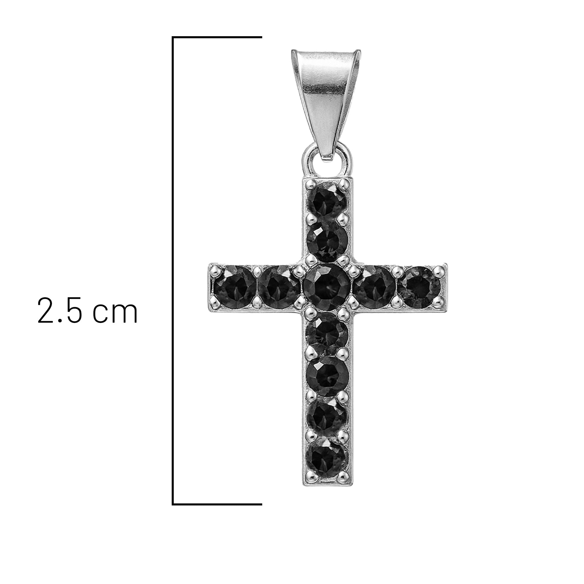 Dije Cruz Doble Vista con Circonias Negras y Blancas, Plata .925