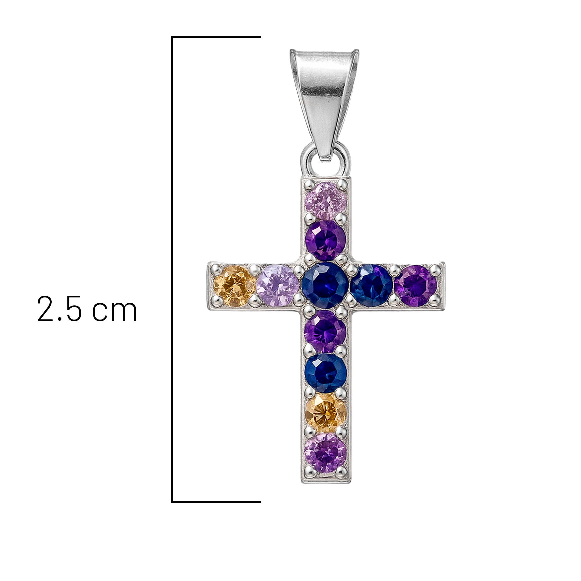 Dije Cruz Doble Vista con Circonias Multicolor, Plata .925