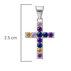 Dije Cruz Doble Vista con Circonias Multicolor, Plata .925