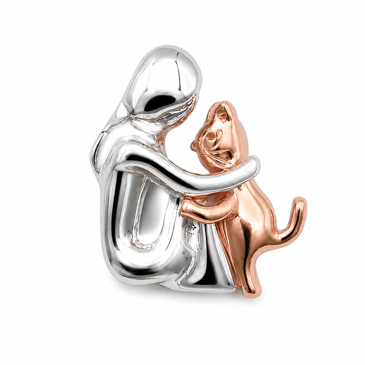 Dije Abrazo Gato, Plata .925 Con Baño de Oro Rosa