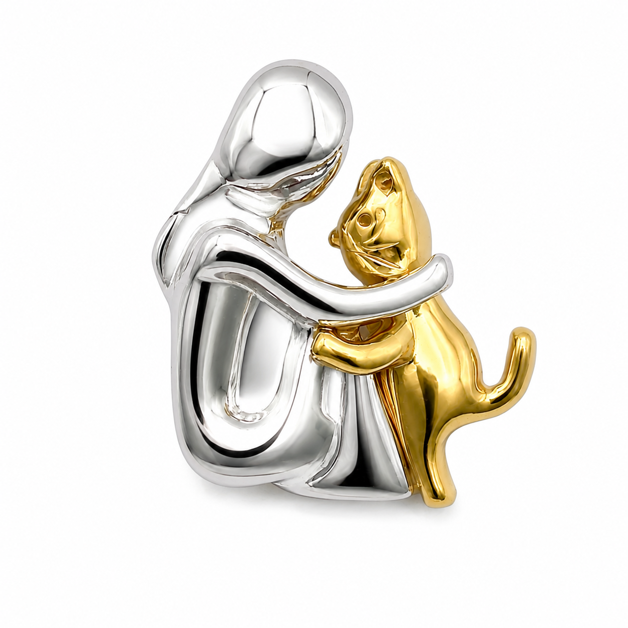 Dije Abrazo Gato, Plata .925 Con Baño de Oro