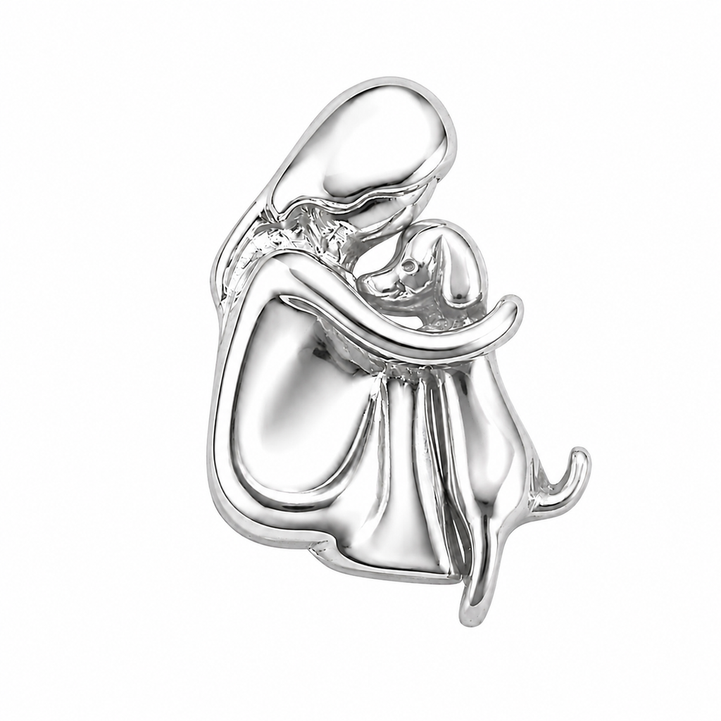 Dije Abrazo Perro, Plata .925, Tamaño 1.5 cm