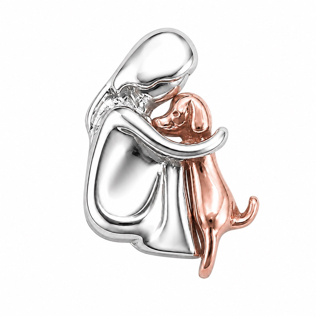 Dije Abrazo Perro, Plata .925 con Baño de Oro Rosa,Tamaño 1.5 cm
