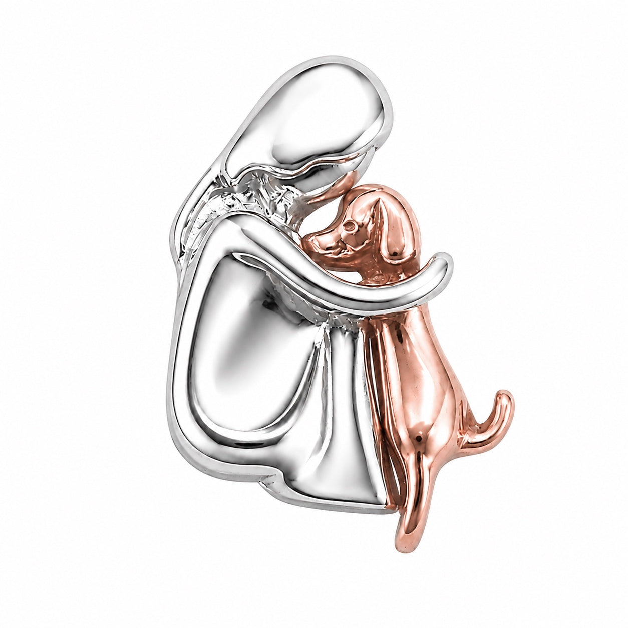 Dije Abrazo Perro, Plata .925 con Baño de Oro Rosa,Tamaño 1.5 cm