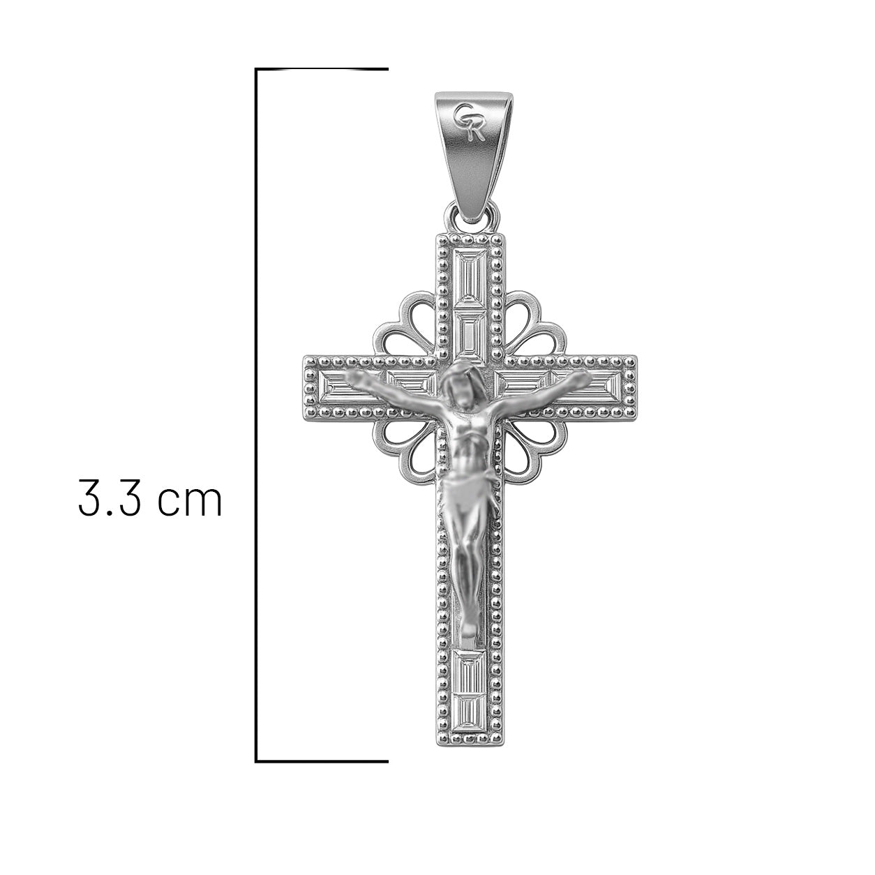 Dije Crucifijo con Circonias de 3.3cm Plata .925
