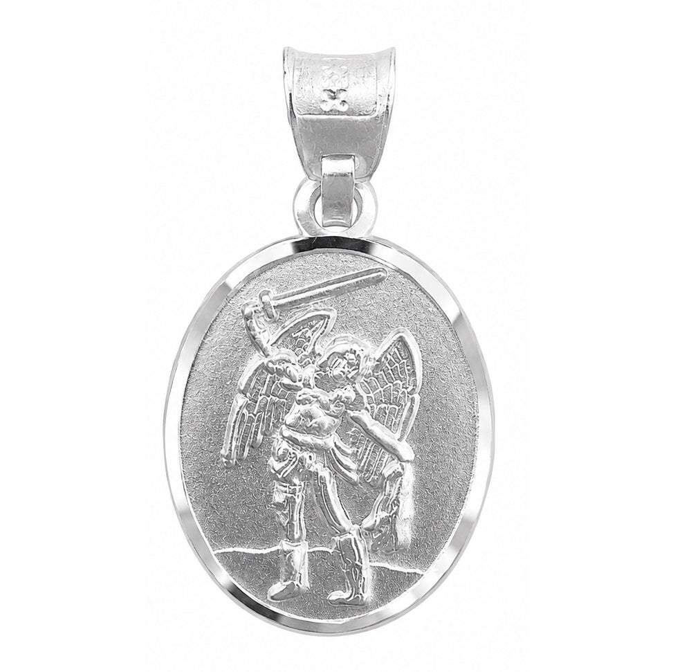 Dije Medalla Doble Vista Virgen Guadalupe y San Miguel Arcangel, Plata .925
